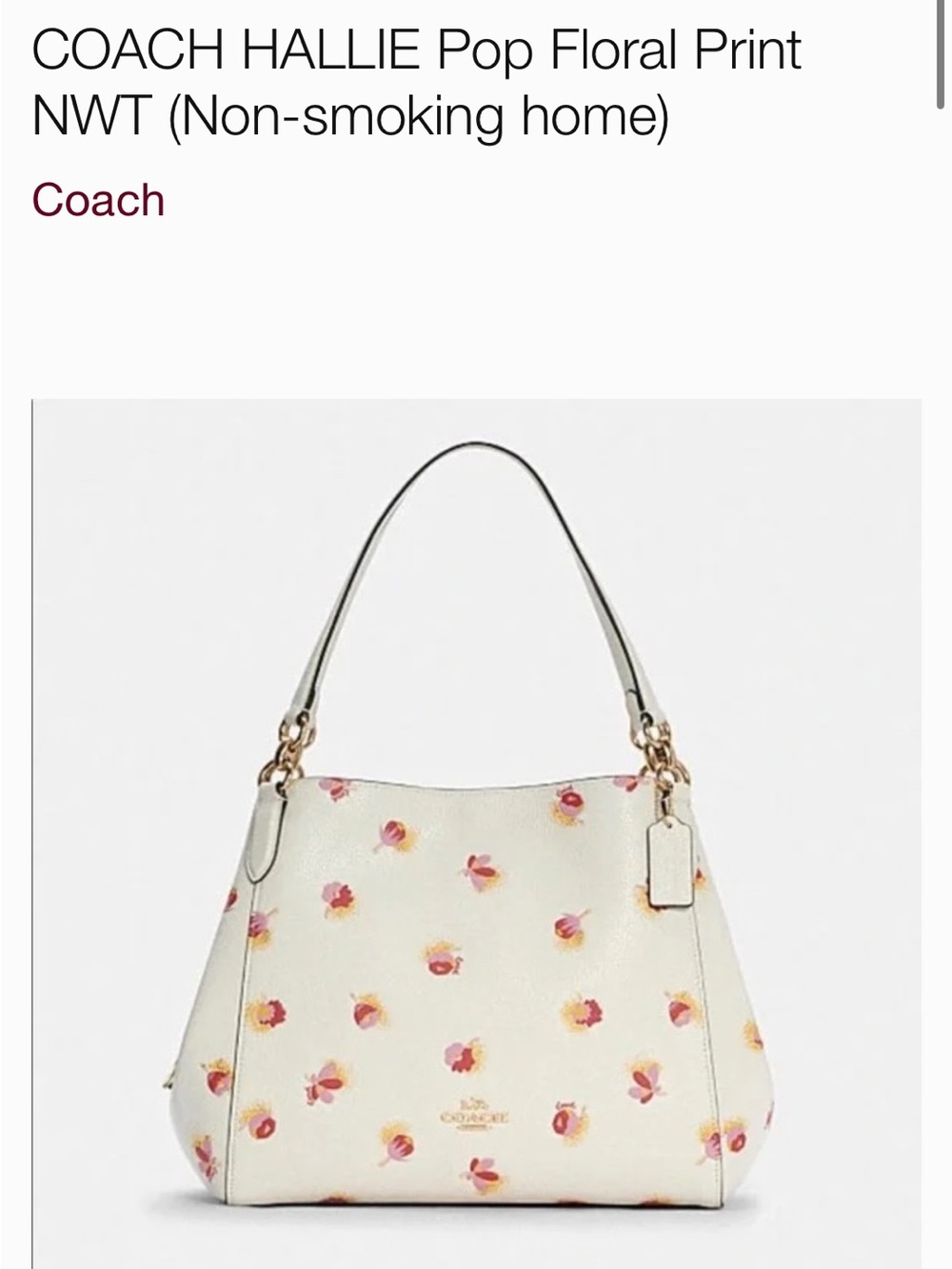 Coach Hallie Floral Print Shoulder Bag in Cream with Pink and Yellow Blooms